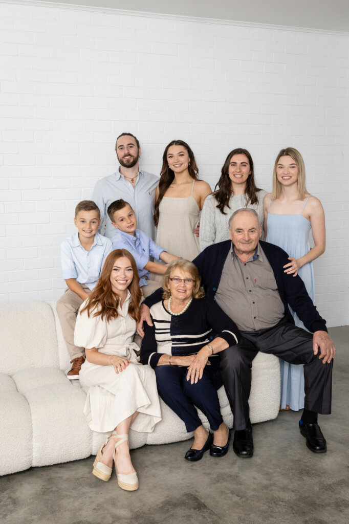 grandparents with adult grandchildren studio extended family photoshoot Perth