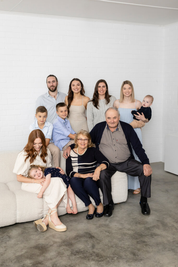 great grandparents with young grandchildren four generations studio family photography Perth