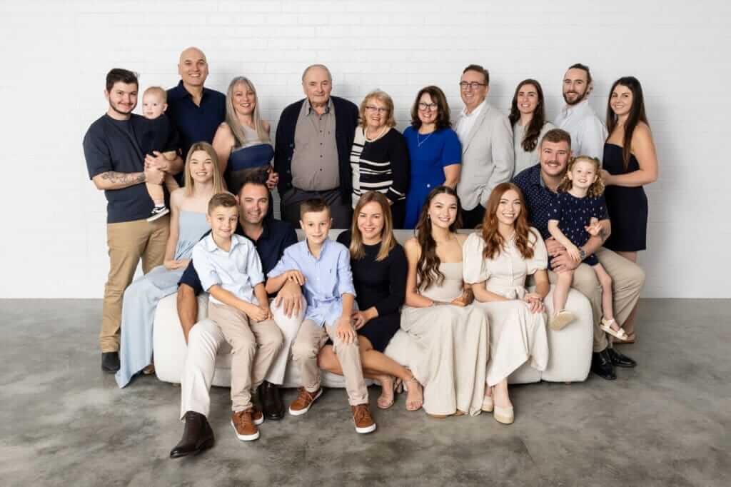 studio extended family photoshoot Perth -twenty people four generations